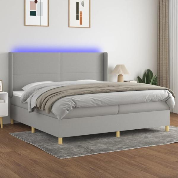 vidaXL Boxspringbett mit Matratze & LED Stoff Hellgrau 200 x 200 cm, Härtegrad: H2 [3138741]