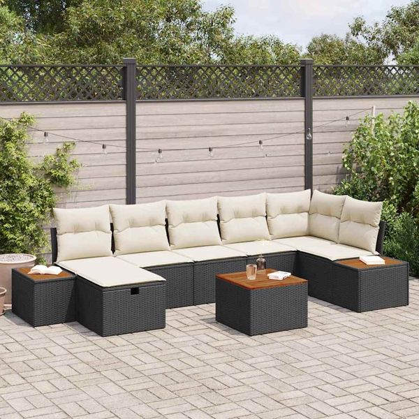 vidaXL Gartensofa-set mit Kissen 8 pcs Schwarz Poly-Rattan 3359644