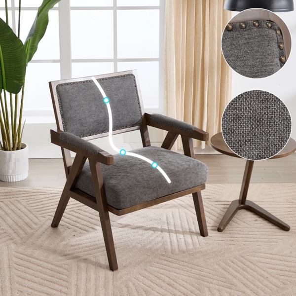 Lounge Chair, Mid-Century moderner Stoff-Sofasessel mit Armlehnen und Holzrahmen, Stoff und Holz, ,