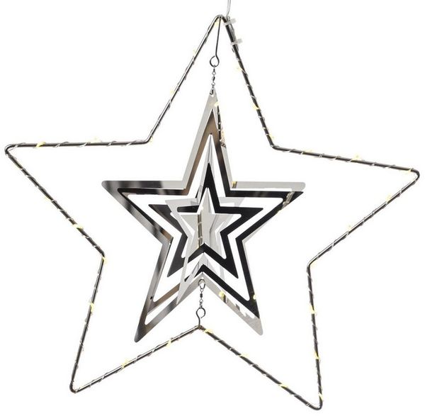MARELIDA LED Stern LED Stern 3D Dekohänger Metallstern Weihnachtsstern Timer 30cm silber, LED Classic, warmweiß (2100K bis 3000K)