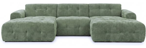 luma-home Wohnlandschaft U-Form 6-Sitzer, raffinierte Steppungen, Chenille-Bezug in Grün, 323 x 161 x 79 cm
