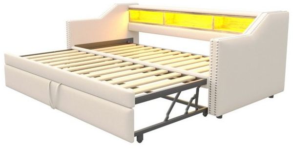 REDOM Schlafsofa Jugendbett,Funktionsbett,Polsterbett, Multifunktionales Polsterbett,mit Ausziehbarem Bettrahmen, USB-Anschluss, LED-Licht, mit Relaxfunktion Bild 4