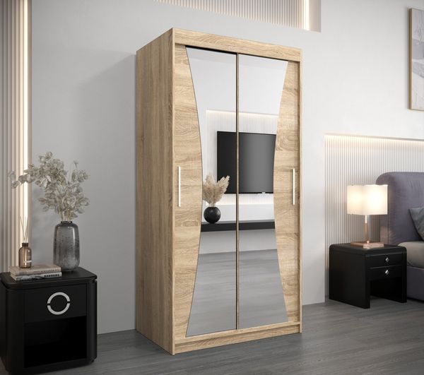 MOEBLO Schiebetürenschrank MEGRA (mit Spiegel, mit/ ohne Schubladen, Schwebetürenschrank Schrank Garderobe Schiebtüren Schlafzimmer Wohnzimmerschrank) (BxHxT):100/120/150/180/200/250x200x62 cm