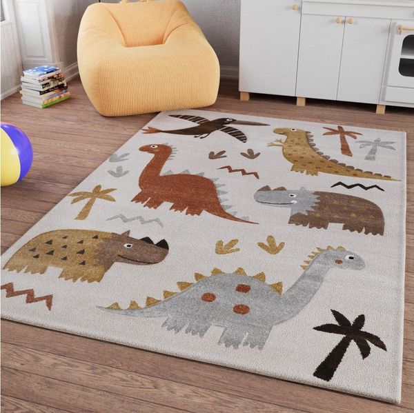 SMART KIDS Kinderteppich T-Rex & Friends, rechteckig, Höhe: 10 mm, Moderner Spielteppich, strapazierfähig, pflegeleicht, Konturenschnitt