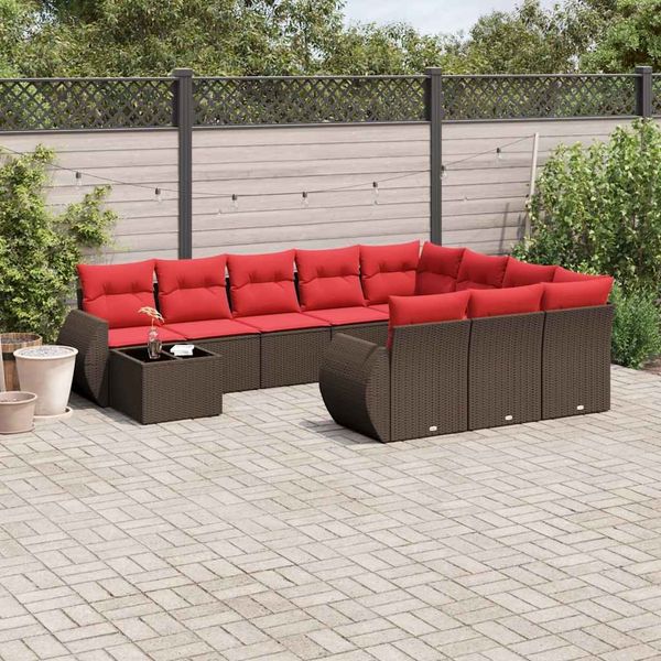 vidaXL 11-teiliges Gartensofa-Set mit Kissen, braun, Polyrattan 3221933