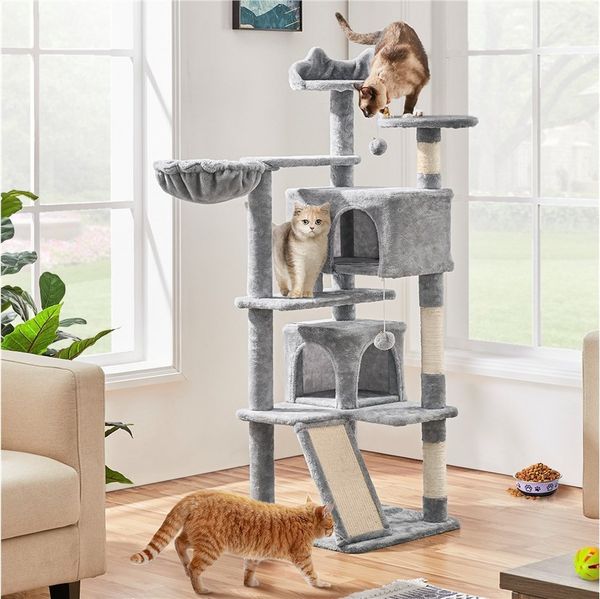 Yaheetech Kratzbaum 146 cm (H), Plüsch Kletterbaum Katzenbaum, mit 3 Aussichtsplattformen, für kleine und mittelgroße Katzen
