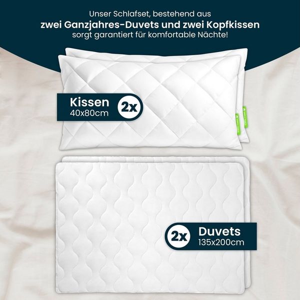 Gentle North Microfaserbettdecke + Kopfkissen Bettdecke & Kopfkissen-Set - 2-Set Kopfkissen - Ganzjahresdecke, Füllung: 100% Polyester, Reißverschluss beim Kissen - waschbar - allergikerfreundlich