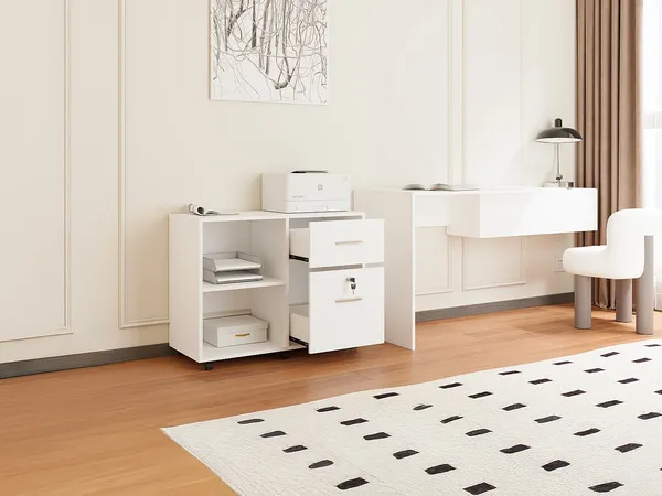 Vente-unique - NILIKO Desk accessory and organiser Holz, Platte Weiß - B 39,5 cm x H 66 cm x L 80 cm