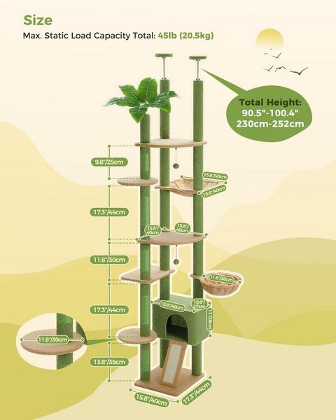PETEPELA Kratzbaum 230-255cm Kratzbaum deckenhoch Katzenturm mit großen Condo, mit Kratzpad als Treppe, verschiedene Farben
