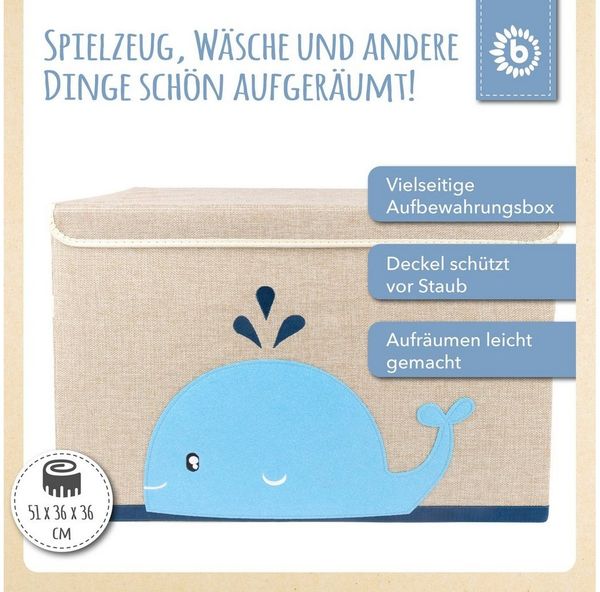 Grosse Spielzeugbox fürs Kinderzimmer, Wal, natur, 36 x 36 x 51 cm, von Bieco
