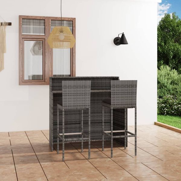 vidaXL 3-tlg. Gartenbar-Set mit Kissen Grau 3064882