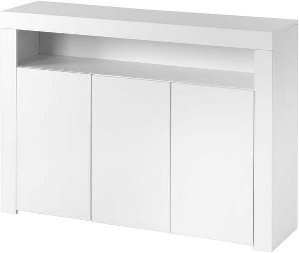 Merax Hochglänzende weiße Sideboard-Vitrine mit LED-Leuchten, moderne 3-türige Holz-Buffetschrank-Aufbewahrungseinheit Bild 9