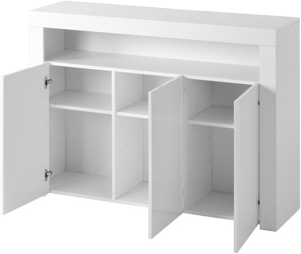 Merax Hochglänzende weiße Sideboard-Vitrine mit LED-Leuchten, moderne 3-türige Holz-Buffetschrank-Aufbewahrungseinheit Bild 8