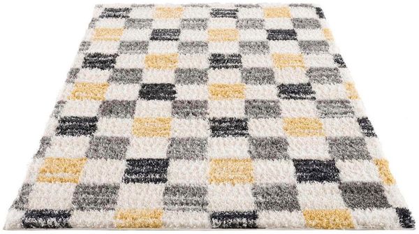 Carpet City Hochflor-Teppich Pulpy 554, rechteckig, Höhe: 30 mm, Läufer, weich, Karo-Optik, Wohnzimmer, Schlafzimmer, Kinderzimmer
