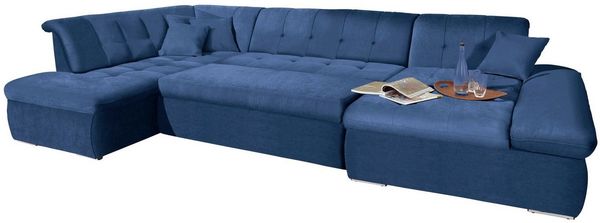 DOMO collection Wohnlandschaft NMoric im XXL-Format, B/T/H: 353/216/80 cm, incl. Zierkissen U-Form, wahlweise mit Bettfunktion und Armlehnenverstellung