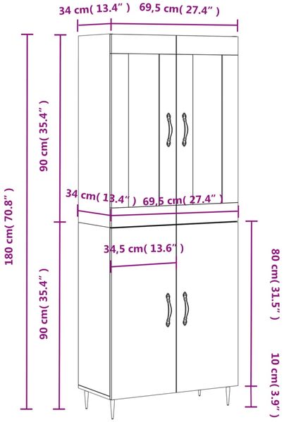 vidaXL Highboard Betongrau 69,5x34x180 cm Holzwerkstoff 3199541 Bild 11