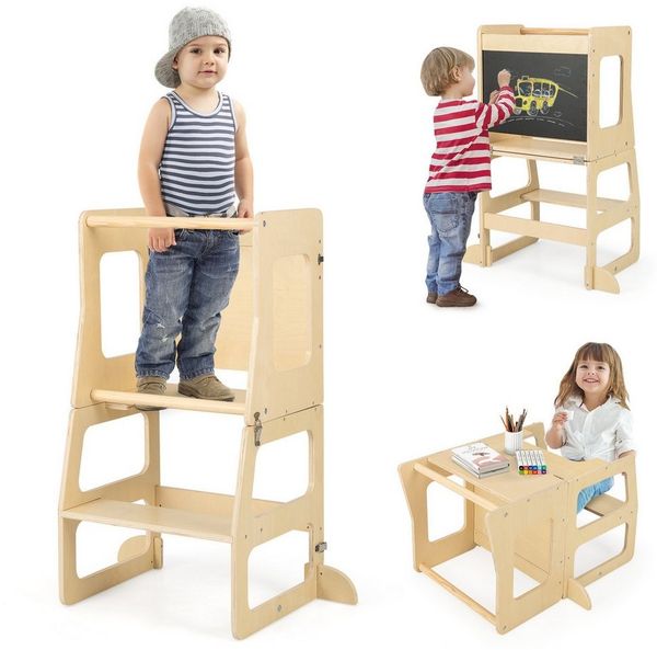 COSTWAY Tritthocker, 3 in 1 Kinder Tafel, Kindertisch