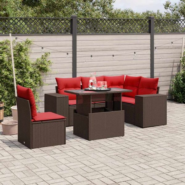 vidaXL 6-teiliges Gartensofa-Set mit Kissen, braun, Polyrattan 3269174