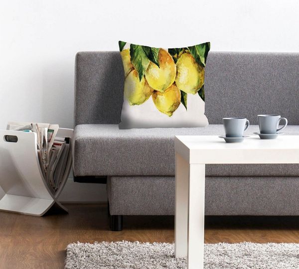 queence Dekokissen Philipp, Kissenhülle,Zitronen,Fruchtmotiv,Sommerlich,Gelb,Frisch,Naturdesign