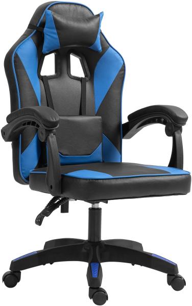 CLP Bürostuhl Orkney Kunstleder Ergonomischer Stuhl mit Lenden und Nackenkissen,schwarz/blau