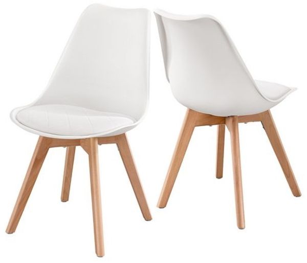 VASAGLE Esszimmerstühle 2er Set Gepolsterte Küchenstühle aus PU-Leder und Buchenholz 46,5 x 57 x 79 cm Weiß