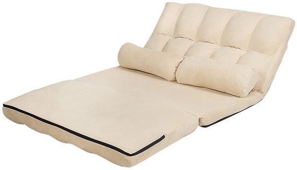 COSTWAY Schlafsofa mit 2 Kissen, Sofabett mit 6 stufig Verstellbarer Rücklehne, Lazy Sofa klappbar, Bodensofa für Schlafzimmer, Wohnzimmer und Balkon (Beige)