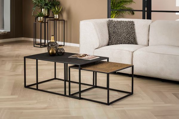 KAWOLA Couchtisch ABUNA Set 2-tlg. Metall schwarz / bronze 40 x 60 x 90 cm