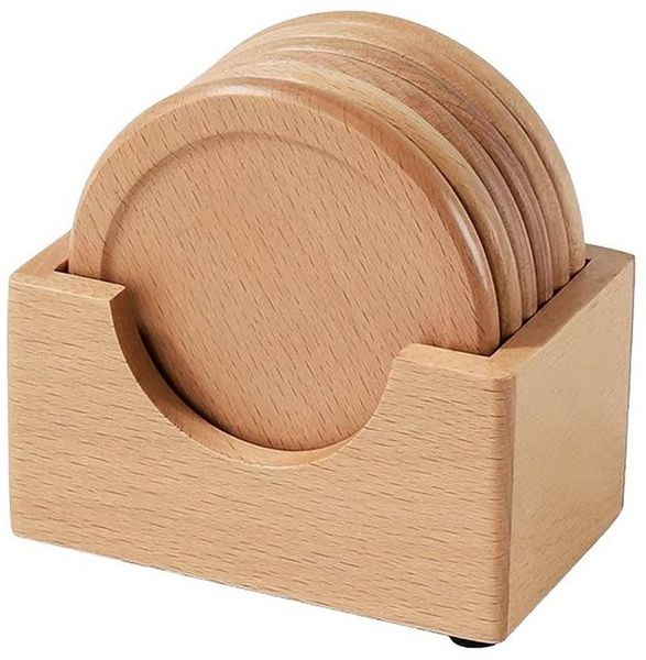 HomeGuru Becheruntersetzer Untersetzer aus 100% Massivholz, Set mit 7 Stück, kreative Geschenke