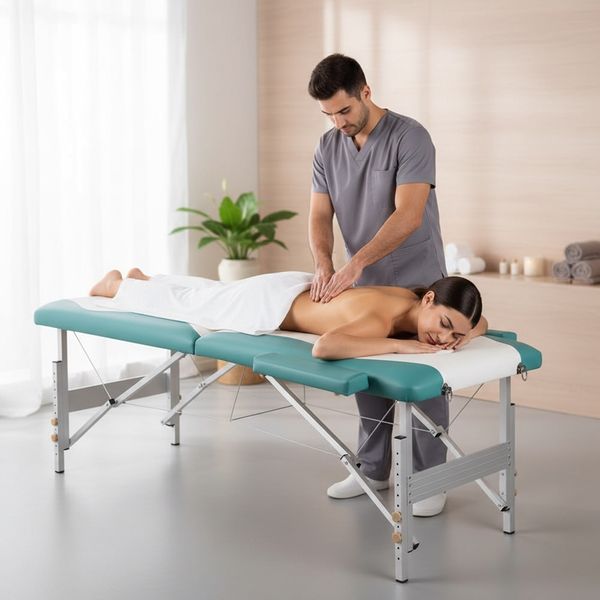 ALUMINIUM 3 ZONEN MASSAGELIEGE MASSAGEBANK LIEGE WEIß/GRÜN + TASCHE - BANK