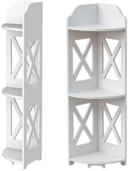 JEOBEST Eckschrank Badschrank, Ecke Standregal mit 3 Ebenen, Schmales Badregal Einfache Montage, PVC 18 x 18 x 79 cm, weiß