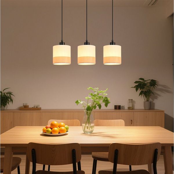 Nettlife Pendelleuchte Vintage 1/3/4-flammige Stoff Weiß E27 Fassung Hängeleuchte, Höhenverstellbar, ohne Leuchtmittel, für Esszimmer, Küche, Bar, Wohnzimmer, Arbeitszimmer, Schlafzimmer