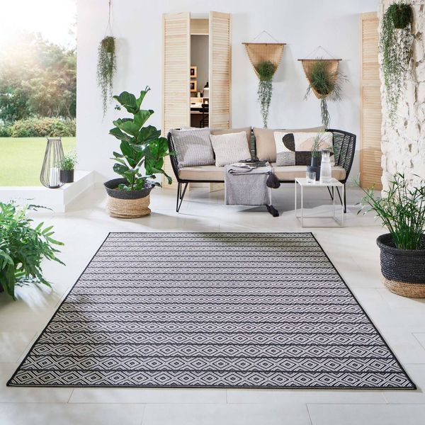 In- und Outdoor Teppich Öland - Streifen, Farbe: Schwarz Beige, Größe: 280x380 cm