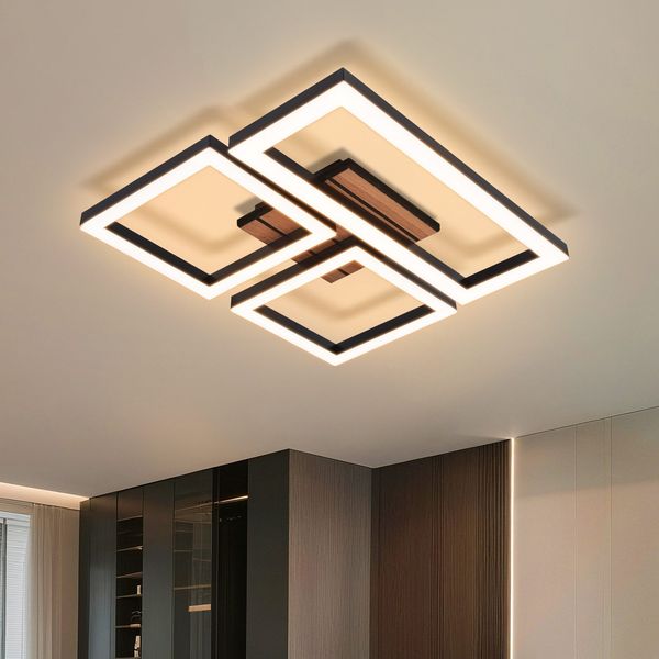 ZMH Deckenleuchte LED Warmweiß 21W Quadrate Holz Deckenlampe für Schlafzimmer & FlurLED fest integriert, Warmweiß, Die Leuchte eignet sich für Räume von 8-15 Quadratmetern.