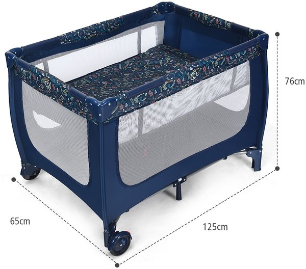 2 in 1 Reisebett & Laufstall Klappbar Kinderbett 125 x 65 x 76 cm Blau