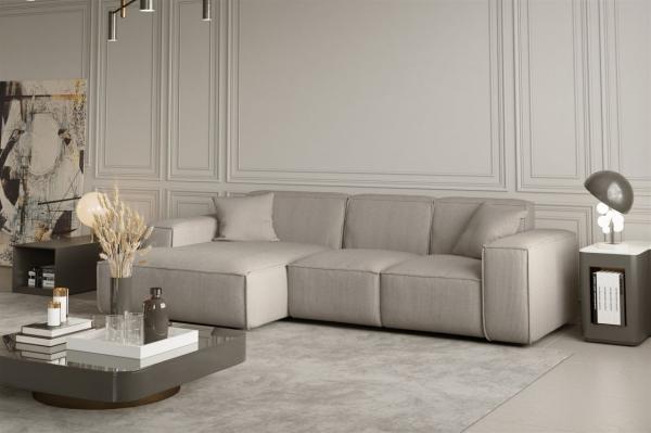 Ecksofa Designersofa CELES in Stoff Scala Beige Ottomane Links