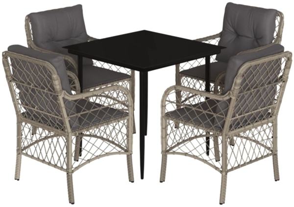 vidaXL 5-tlg. Garten-Essgruppe mit Kissen Hellgrau Poly Rattan 3212167