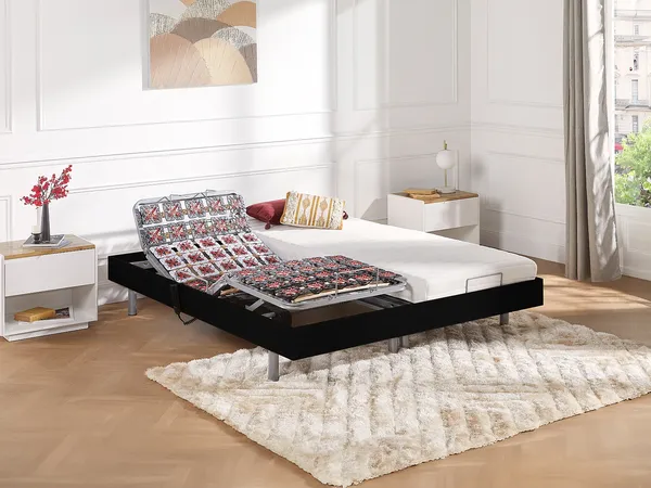 Vente-unique - CASSIOPEE Bett Holz, PlatteStoff Schwarz - B 90 cm180 cm12 cm x H 13 cm35 cm16,5 cm x L 200 cm71 cm