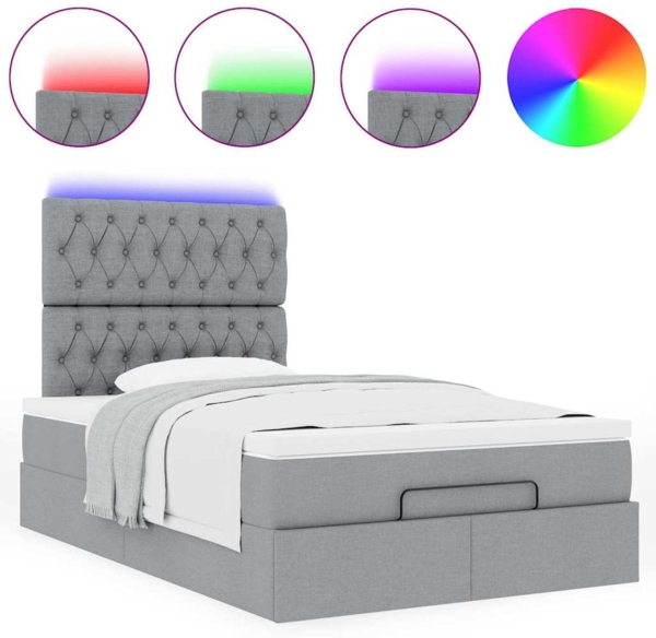vidaXL Ottoman-Bett mit Matratze & LEDs Hellgrau 120x190 cm Stoff 3314072 Bild 4