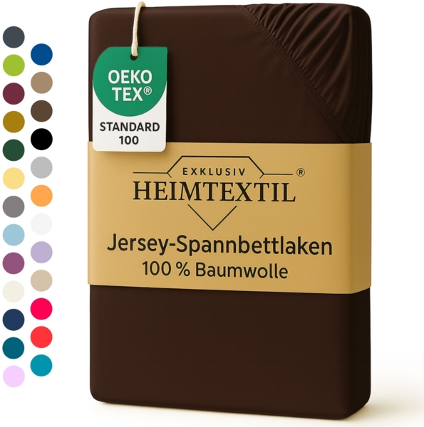EXKLUSIV HEIMTEXTIL Marke Jersey Spannbettlaken 100 x 200 cm Schokobraun 100% Baumwolle Öko - Tex Zertifiziert Bed-Sheet Bettlaken Spannbetttuch Topper Leinentuch