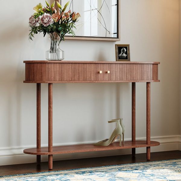 HOLTICO Konsolentisch mit Schiebetüren & Stauraumschrank, Schmaler Sofatisch, Eingangstisch (1-St), Sideboard-Tisch für Wohnzimmer, Flur, Schlafzimmer