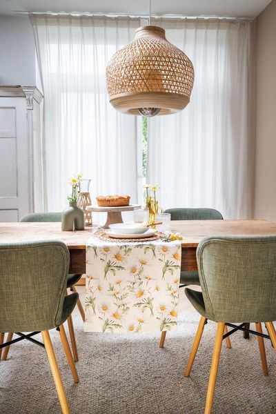 Ambiente® Tischläufer Beautiful daisies (1-tlg, 1-teilig), Tischläufer Tischdecke ca. 40x150cm Baumwolle