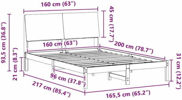 vidaXL Bettgestell Braun und Dunkelgrau 160 x 200 cm Massivholz Kiefer 3394369 Bild 10