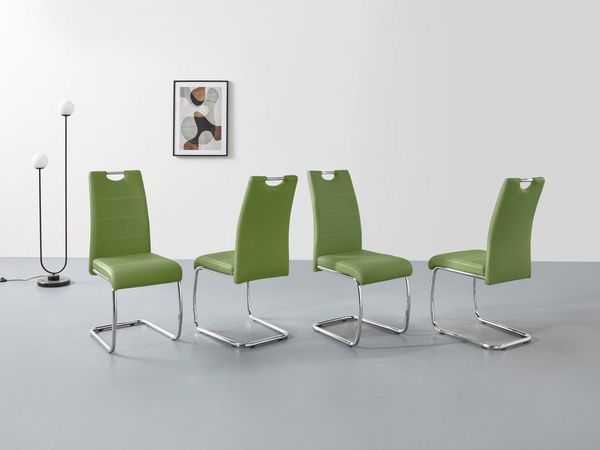 4er Set Schwingstuhl Flora - Kunstleder Grün - verchromtes Metallgestell