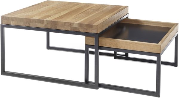Satztisch >LUBAO< (2er Set) in Asteiche massiv - 65x38x65cm + 57x30x45 cm (B/H/T)