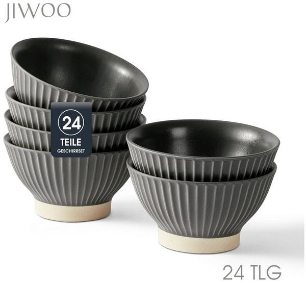 JIWOO Schale 6er Ø12cm, Müslischale Eisschale FrühstückSchale Dessertschale, Keramik, (Set, 24-tlg), Ø12 cm Hochwertiges Matt Schalen Grau Mikrowellenofen Spülmaschine