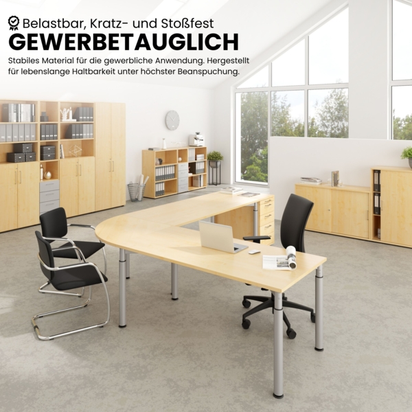 bümö höhenverstellbarer Schreibtisch 80x80 cm in Asteiche, Gestell silber - PC Tisch höhenverstellbar & klein, höhenverstellbarer Tisch Büro, kleiner Computertisch verstellbar, Y-Serie, YS-08-R-S Bild 7