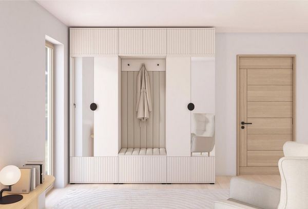 Compleo Garderoben-Set mit Sitzbank Kaschmir, Garderobenschrank mit Lamellen, Spiegel als option