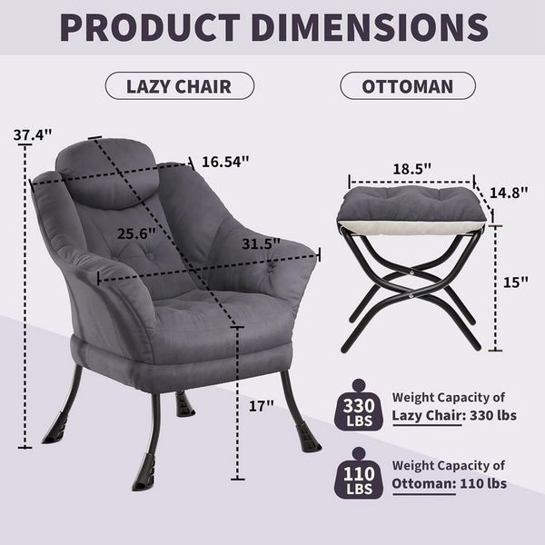 GarveeMore Ohrensessel mit klappbarem FußHocker,bequeme Lounge-Sessel, Relaxsessel für kleine Wohnungen,Wohnzimmer und Schlafzimmer
