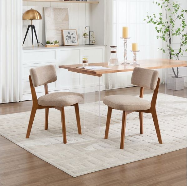 OKWISH 4-Fußstuhl Esszimmerstuhl (2er-Set mit Holzbeinen & gepolstertem Stoff), Polsterstuhl, ergonomisch