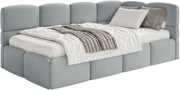 Selsey 'Cloudy' Jugendbett 120 cm, Bettkasten, Velours wasserabweisend, Kopfteil rechts, Grau